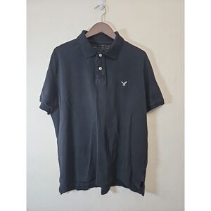 American Eagle Outfitters Men's Black Collared Short Sleeve Polo Shirt Size XL‎